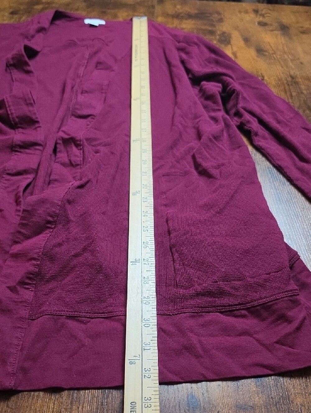 J.JILL | Burgundy Wine Cotton Modal Open Front Pocket Cardigan | 3X - Picture 7 of 7